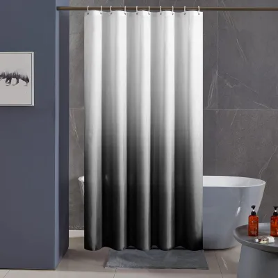 Produktbild von Duschvorhang 180x200cm, Textilvorhang, wasserdicht, schimmelresistent, waschbar, Badezimmervorhang für die Badewanne, weiß bis schwarz mit 12 Duschringen.