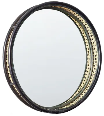 Zdjęcie produktu dla BELIANI Lustro ścienne jasny rattan czarny 60 cm okrągłe wiszące ozdoba dekoracja minimalistyczne plecionka wiedeńska boho salon sypialnia przedpokój