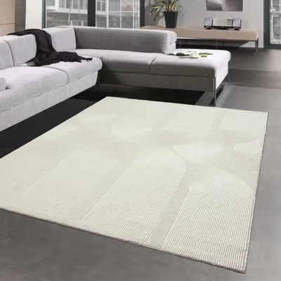 Produktbild von Moderner Recycling-Teppich - ovale Linienformen - in creme Größe - 200 x 290 cm