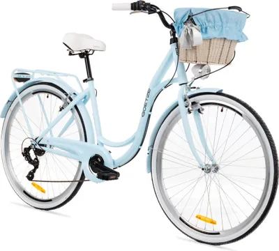 Produktbild von Goetze Mood 28 Zoll City Bike, 18 Zoll Tiefeinsteiger, 7-Gang Shimano Tourney, V-Bremse, LED-Beleuchtung, Komfortsattel, Rattankorb mit Bezug
