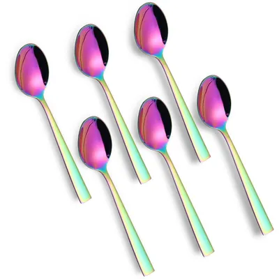 Immagine prodotto di Set di 6 cucchiaini in acciaio inossidabile, lunghezza 14 cm, motivo arcobaleno