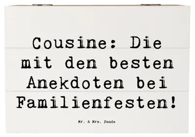 Produktbild von Mr. & Mrs. Panda Geschenkbox Spruch Cousine Anekdoten 22 x 15 cm - Weiß - Geschenk, handgemacht, Gelächter, Erzählkunst, Erinnerungen, Bindung, Dankeschön, fotobox, Box