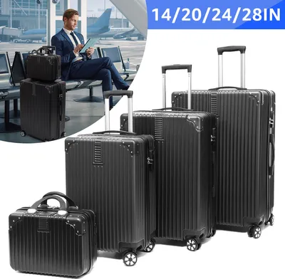 Produktbild von Koffer Trolleys Gepäcksets 4 Teilig Kofferset mit Beautycase Polypropylen Hartschalenkoffer Reisekoffer mit 4 Rollen, 32cm Handgepäck Kosmetikkoffer