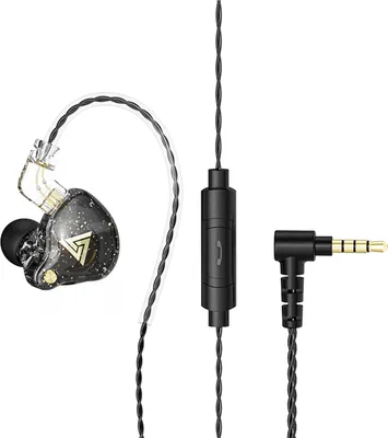 Zdjęcie produktu dla QKZ AK6 Pro – słuchawki przewodowe 3,5 mm, dynamiczne słuchawki muzyczne, odłączany kabel, pałąk na ucho, zestaw sportowy, słuchawki douszne, sterowanie na przewodzie z mikrofonem