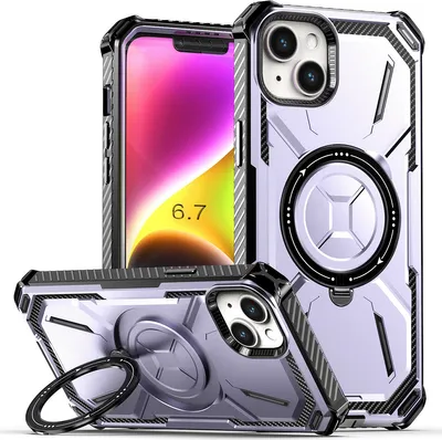 Produktbild von Schutzhülle für iPhone 14 Plus Dual Layer Magnetisches Kickstand Hülle, Kompatibel mit Magsafe Ladegerät Lila