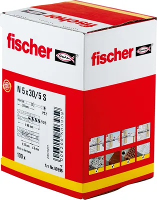 Produktbild von Fischer 050395, Schrauben- & Dübelsatz, Nylon, Verzinkter Stahl, Pozidriv, PZ2, 30 mm