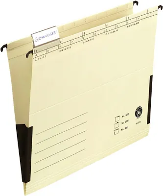 Produktbild von Hängetaschen DIN A4, 25 Stück, chamois, aus 100% Altpapier, mit Vollsichtreitern