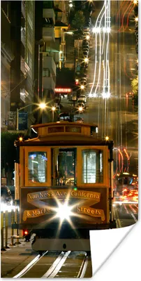 Produktbild von MuchoWow® Poster Straßenbahn in San Francisco bei Nacht 80x160 cm - Kinderzimmer