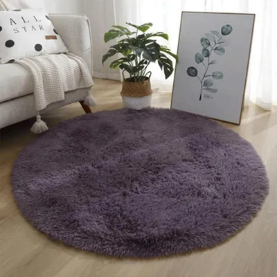 Zdjęcie produktu dla Okrągły dywan do salonu, wysoki włos, pluszowy, szary, 40 cm