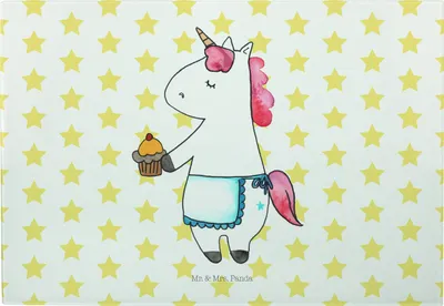 Produktbild von Mr. & Mrs. Panda Frühstücksbrett Einhorn Muffin - Weiß - Geschenk, Unicorn, Glückwünsche, Hackbrett, Servierplatte, Vesperplatte, Schneidebrett Glas, Geburtstagsgrüße