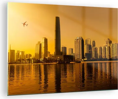 Produktbild von Bilder auf glas - Stadt â € <Agglomeration Fluss Flugzeug - 70x50cm - Glasbilder - Wandbilder - Kunstdruck - Wanddekoration aus Glas - Glas Bilder - Wandbild auf Glas - GAA70x50-2726