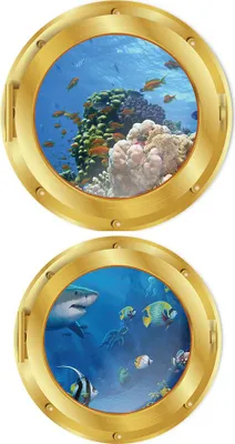 Produktbild von 3D-Wandaufkleber Unterwasserwelt, 4-teiliges Set Wandaufkleber Badezimmer Bullauge Dekoration, Wandaufkleber Badezimmer Bilder Bullauge Unterwasserwelt Wandaufkleber