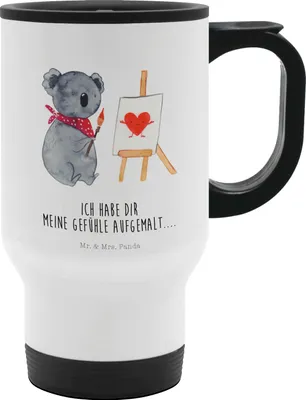 Produktbild von Mr. & Mrs. Panda Thermobecher Koala Künstler - Weiß - Geschenk, To Go Becher, Liebesgeschenk, Trinkbecher, Gefühle, To-Go-Becher, Liebe, Kaffeebecher, Zeichnen