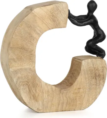Immagine prodotto di Scultura Moritz I Spianiamo la strada I 18,5 x 6 x 19 cm I decorazione in legno I decorazione scultorea I moderno I soggiorno I in legno I scultura in legno