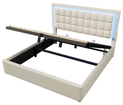 Produktbild von Flieks Polsterbett 140x200cm mit Lattenrost und Stauraum, Boxspringbett mit Led Bettgestell, Doppelbett Stauraumbett Funktionsbett Kunstleder, Weiß
