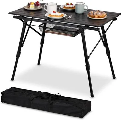 Productafbeelding van Inklapbare bijzettafel voor buiten - Verstelbare klaptafel voor camping en tuin - Aluminium zwart Vouwtafel