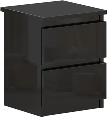 Image de VBChome Table de chevet 30 x 26 x 38 cm Noir brillant Table de chevet avec 2 tiroirs pour la chambre à coucher Sans poignées Bureau Chambre Moderne