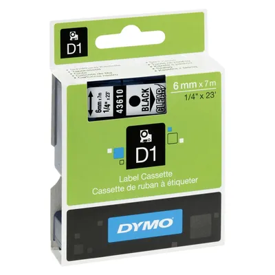 Obrázok produktu pre Dymo D1 Schriftband 6 mm x 7 m schwarz auf transparent    43610