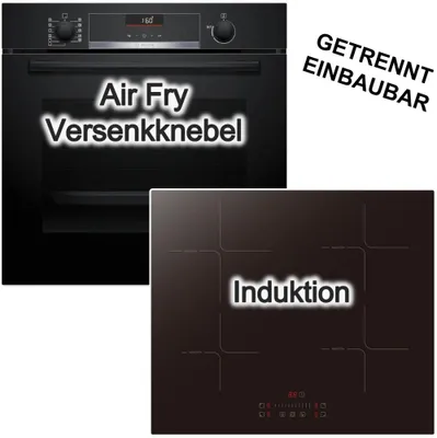 Produktbild von Herdset BOSCH Backofen Teleskopauszug 3D Heissluft Hydrolyse + PKM Induktionskochfeld Booster Touch Slider