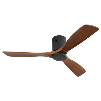 Produktbild von 52-Zoll-Deckenventilator mit niedrigem Profil, DC, 3 Flügel aus geschnitztem Holz, geräuschloser Umkehrmotor, Fernbedienung ohne Licht