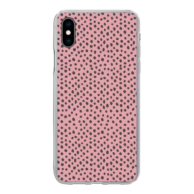 Produktbild von MuchoWow® Handyhülle Schutzhülle Hülle für iPhone Xs Polka dots - Rosa - Schwarz Silikon Softcase Handy Hülle - Handytasche