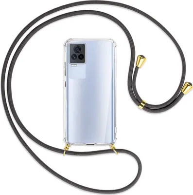 Produktbild von Handykette Backcover-Schutzhülle mit Band (Metall goldfarben) für vivo IQOO 7 - dunkelgrau