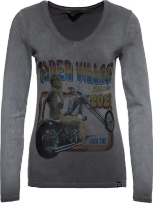 Produktbild von QUEEN KEROSIN Slim Longsleeve Mit Retro-Print Und Oilwash-Effekt Velden Village 2020 Anthrazit Xl
