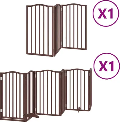 Image de vidaXL Porte pour chien 9 pièces avec porte Pliable Marron 450 cm Bois de peuplier