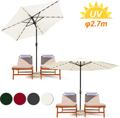 Zdjęcie produktu dla TolleTour Parasol ogrodowy Ø2,7 m z oświetleniem LED, obracany o 360°, parasol tarasowy, parasol typu „ampel”, parasol targowy, parasol plażowy – z oświetleniem LED – beżowy