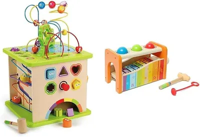 Imagen del producto de E1810 - Cubo de motricidad "Pequeños animales", de madera, a partir de 12 meses.E0305 - Xilófono y juego de martillos, banco de percusión, de madera, a partir de 12 meses