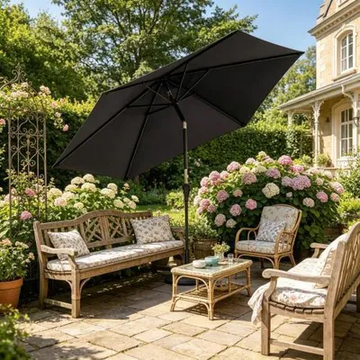 Produktbild von Kippbarer Sonnenschirm Ø260 cm mit Kurbel, Aluminium Gartenschirm, UV-beständiger Terrassenschirm für Balkon, Garten, Terrasse, ohne Schirmständer