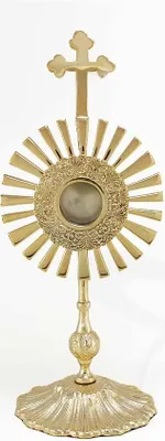 Produktbild von 2677 Vergoldete Reliquiar Reliquie Monstranz Kreuz Klosterarbeit Hausaltar 33cm