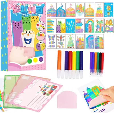 Produktbild von Scratch Art Set, 35-teilig, mit 20 Tafelblättern, 7 Farbmitteln, für kreatives Zeichnen
