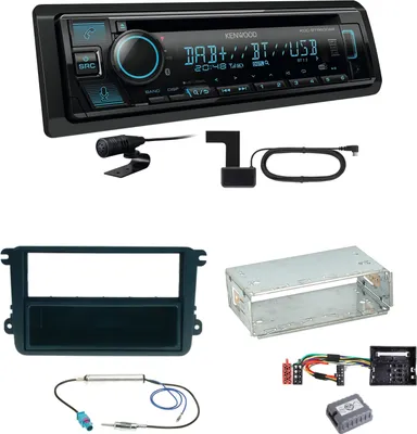 A collage of car stereo components and accessories.