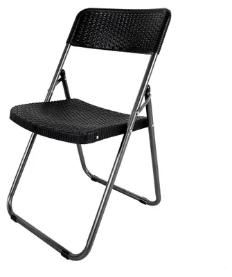 Produktbild von Klappstuhl im Rattan-Design schwarz - 82 x 46 cm - Gartenstuhl mit Rückenlehne klappbar in Flechtoptik