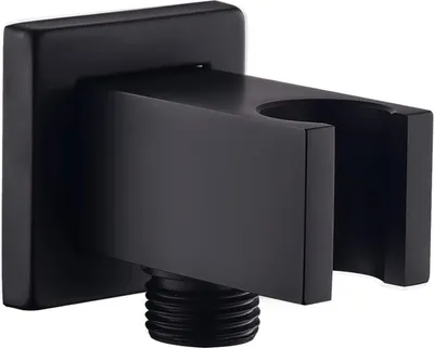 Produktbild von Wandanschlussbogen mit Brausehalter, quadratischer Messing-Duschrohranschluss 1/2", Wandwasserauslass, schwarz