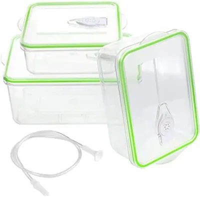 Produktbild von PolkaHome® Vakuumbehälter-Set – 3 wiederverwendbare luftdichte Vorratsdosen, 1 L / 1,3 L / 2,5 L, BPA-frei