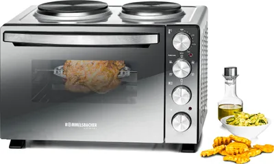 Produktbild von Kleinküche KM 3300, 2 Gussheizplatten, Backofen mit 30 Litern Volumen, Ober-/Unterhitze, Umluft, Drehspieß, Doppelverglasung, 3 Einschubebenen, 3250 Watt