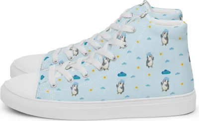 Produktbild von Mr. & Mrs. Panda Sneaker Damen Pinguin Duschen Größe 42 1/2 - Blau - Geschenk, Duschkonzert, Damenschuhe, Leinenschuhe, Motivation, Neustart, Stoffsneaker, Pinguine