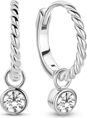 Produktbild von New Bling 9NB-0770 Silberohrringe mit Anhänger - Damen - Zirkonia - 5 mm Durchmesser - Ohrringe - Besetzt - 15 x 1,6 mm - Rhodium - Silber