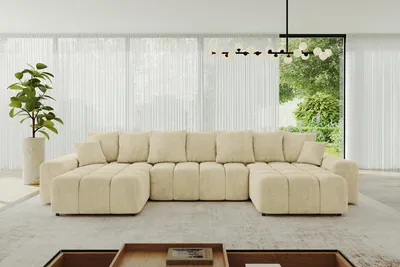 Produktbild von ALTDECOR Ecksofa in U-Form mit Schlaffunktion und Bettkasten ENIL-U 401x189x68 cm Beige - Corner Sofa Bett Eckcouch Couch L-Form Schlafcouch Ausziehbar Wohnlandschaft Schlafsofa Cauchsofa