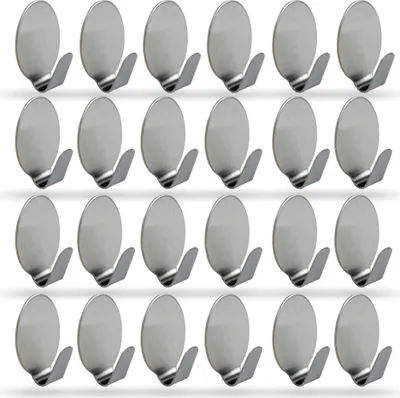 Produktbild von Selbstklebende Wandhaken ( Oval - 24er Set ) Silber aus Edelstahl für Badezimmer, Schlafzimmer, Wand, Rostfrei Aufhänger Bilderhaken ohne Bohren