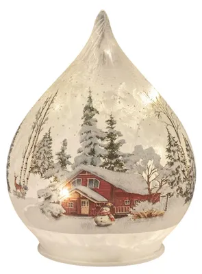 Produktbild von LED Deko-Tropfen Winterhaus 16cm Glas Timer 6h/18h Weihnachtsdeko