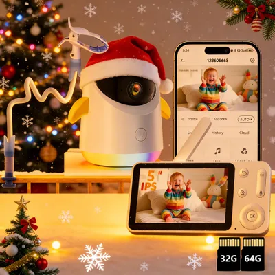 Produktbild von Babyphone mit Kamera und App 5 Zoll Video Babyphone WLAN RGB Nachtlicht Automatischer Bewegungserkennung Weinerkennung Nachtsicht mit Halterung 32&64G
