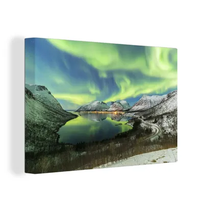 Produktbild von OneMillionCanvasses® - Leinwandbilder - 150x100 cm, Nordlichter - Fjord - Norwegen, Wandbilder Kunstdruck Wanddekoration