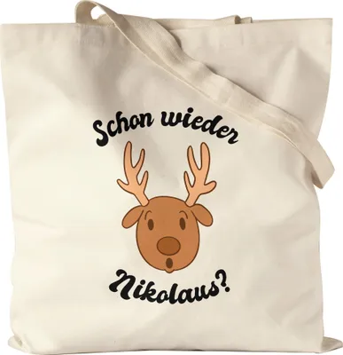 Produktbild von Schon Wieder Nikolaus Jutebeutel Stoffbeutel Tolle Geschenkidee  Weihnachtszeit Weihnachten Elch Lustiges Motiv