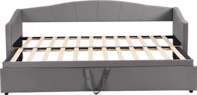 Produktbild von Polsterbett 90/180x200cm Tagesbett (ohne Matratze) Gästebett Ausziehbares Schlafsofa Multifunktionsbett  Mit Lattenrosten Samtstoff Grau