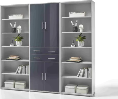 Produktbild von Regalwand OFFICE LINE LUX Regal Regal-Set XL Aktenschrank Aktenregal Büro Einrichtung in Lichtgrau Abs. Glas Graphit