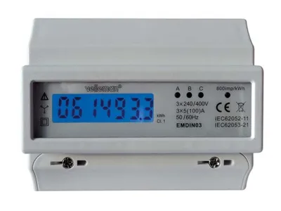 Produktbild von Velleman Stromzähler 3 Phasen, 3 Phasen Stromzähler, digitaler Stromzähler Hutschiene, Stromzähler