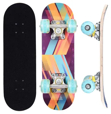 Obrázek produktu pro Kompletní skateboard pro děti, rozměry 17 x 5 palců, deska z 7 vrstev javorového dřeva, konkávní tvar, barva žlutá a modrá